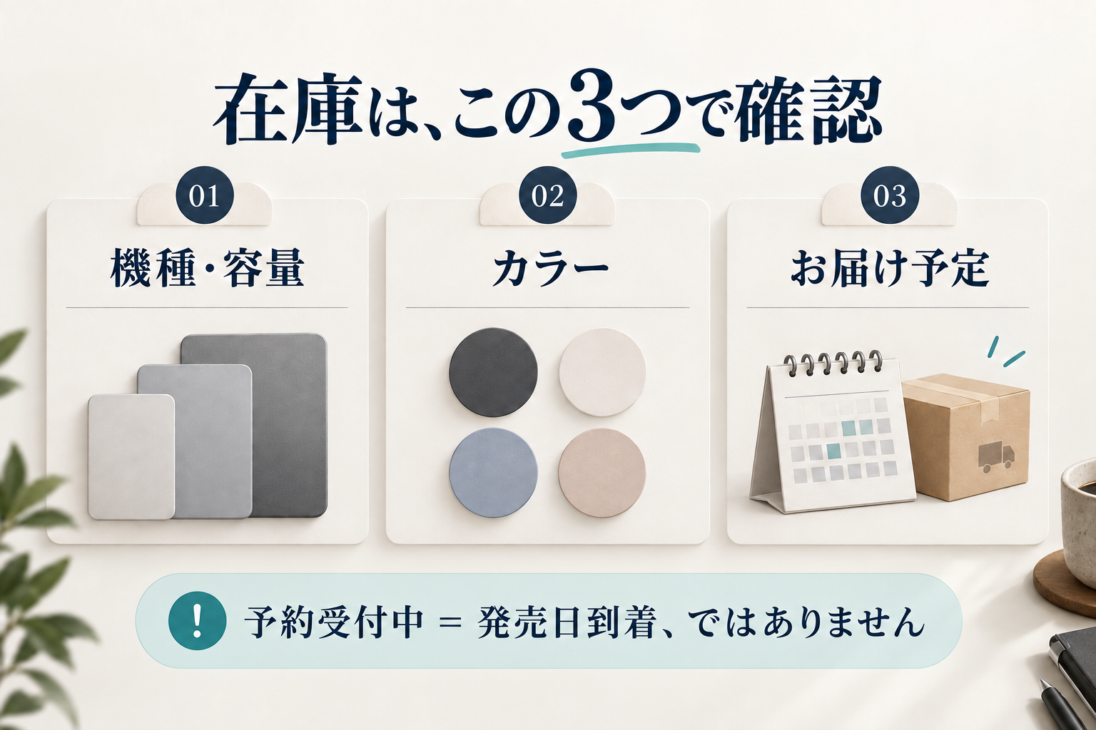 機種・容量、カラー、お届け予定の3つを同じ条件で確認。予約受付中でも発売日到着とは限りません。